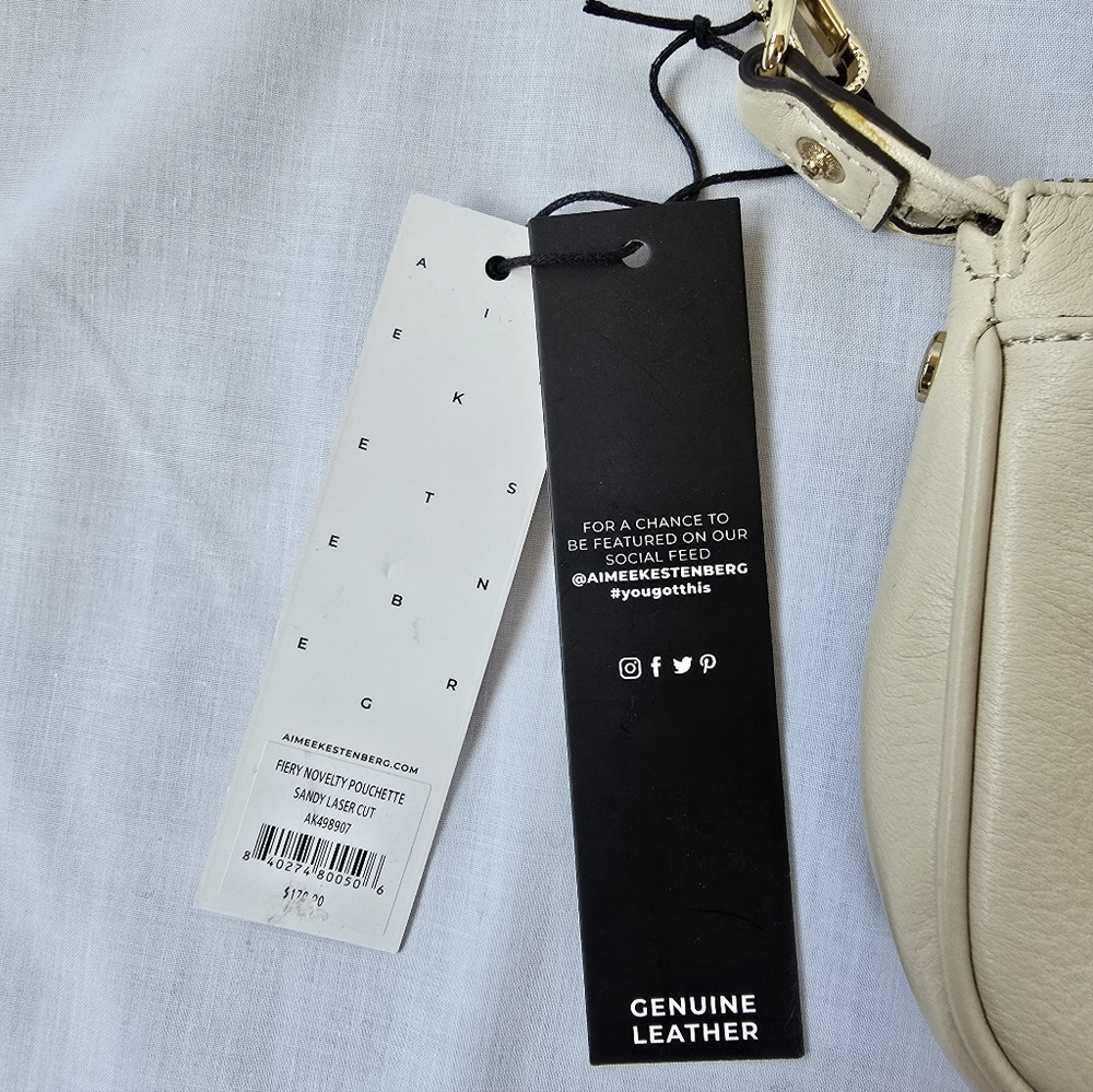 Aimee Kestenberg▪️Fiery Novelty Pouchette Sandy Laser Cut Leather Wristlet Purse - Picture 8 of 9